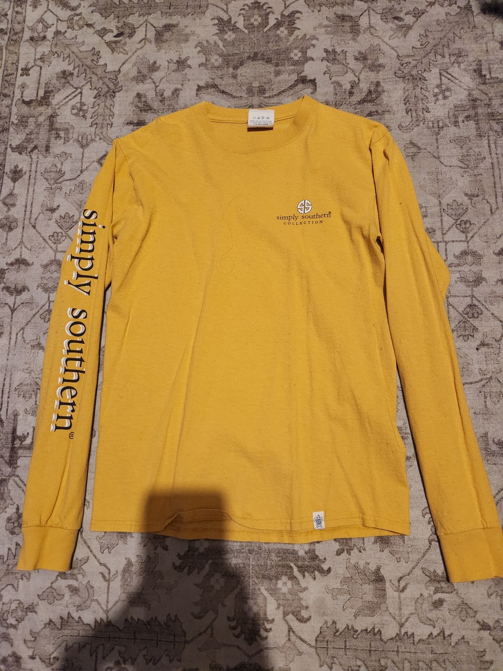 Simply Southern Mustard Yellow Long-Sleeve Pocket Tee with Sleeve Logo